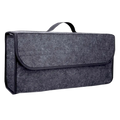 Dark gray felt car trunk organizer storage bag with black trim and top handle for 50cm x 24cm compartments