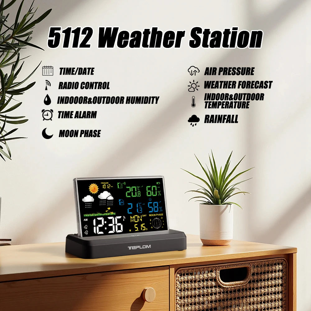 Wireless Weather Station Indoor Outdoor Temperature Humidity Gauge Accurate Weather Forecast Adjustable Backlight Calendar Lunar