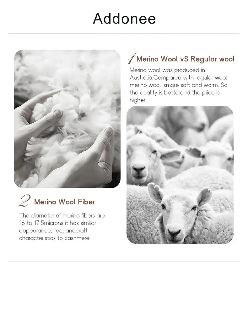 Ein schwarz-weißes Foto, das Hände zeigt, die sanft flauschige, weiche Merino-Wollfasern für einen Merino-Wollpullover mit Rundhalsausschnitt bei Damen umschließen.