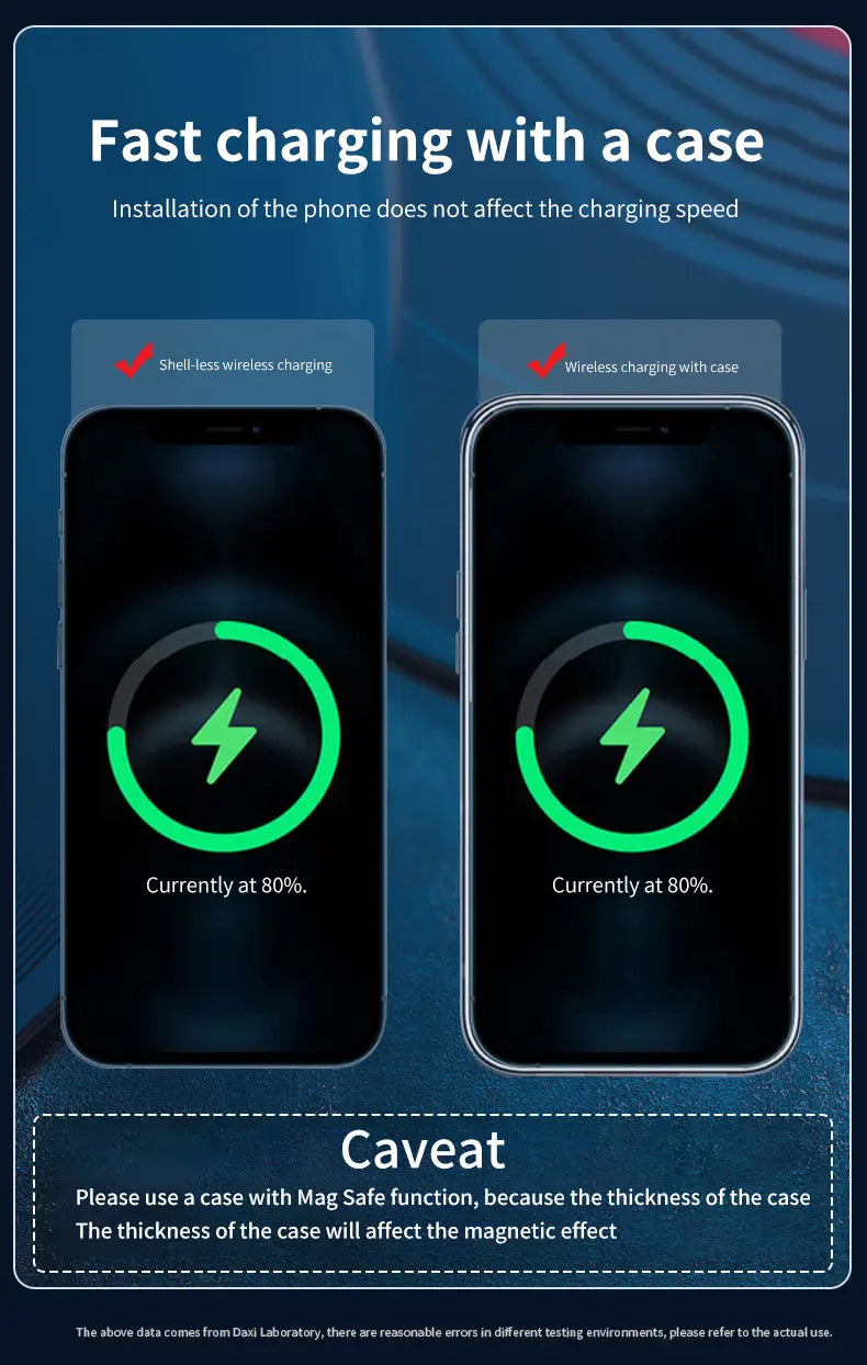 A black smartphone with a sleek minimalist design and glossy finish shown from the back paired with the vikefon magnetic car wireless charger for iPhone.