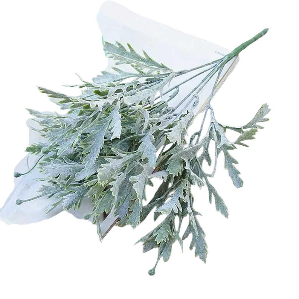 Frosty green chrysanthemum leaf artificial plant with serrated leaves and slender stems for home decoration and send flowers
