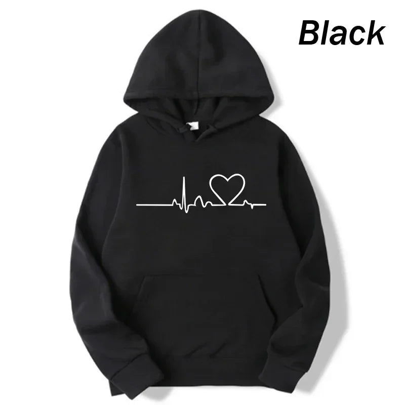 Women Casual Hoodies Heartbeat Print Men's women's Loose Hoodies Couple Sweatshirts Fashion HipHop Sweatshirt Harajuku Unisex