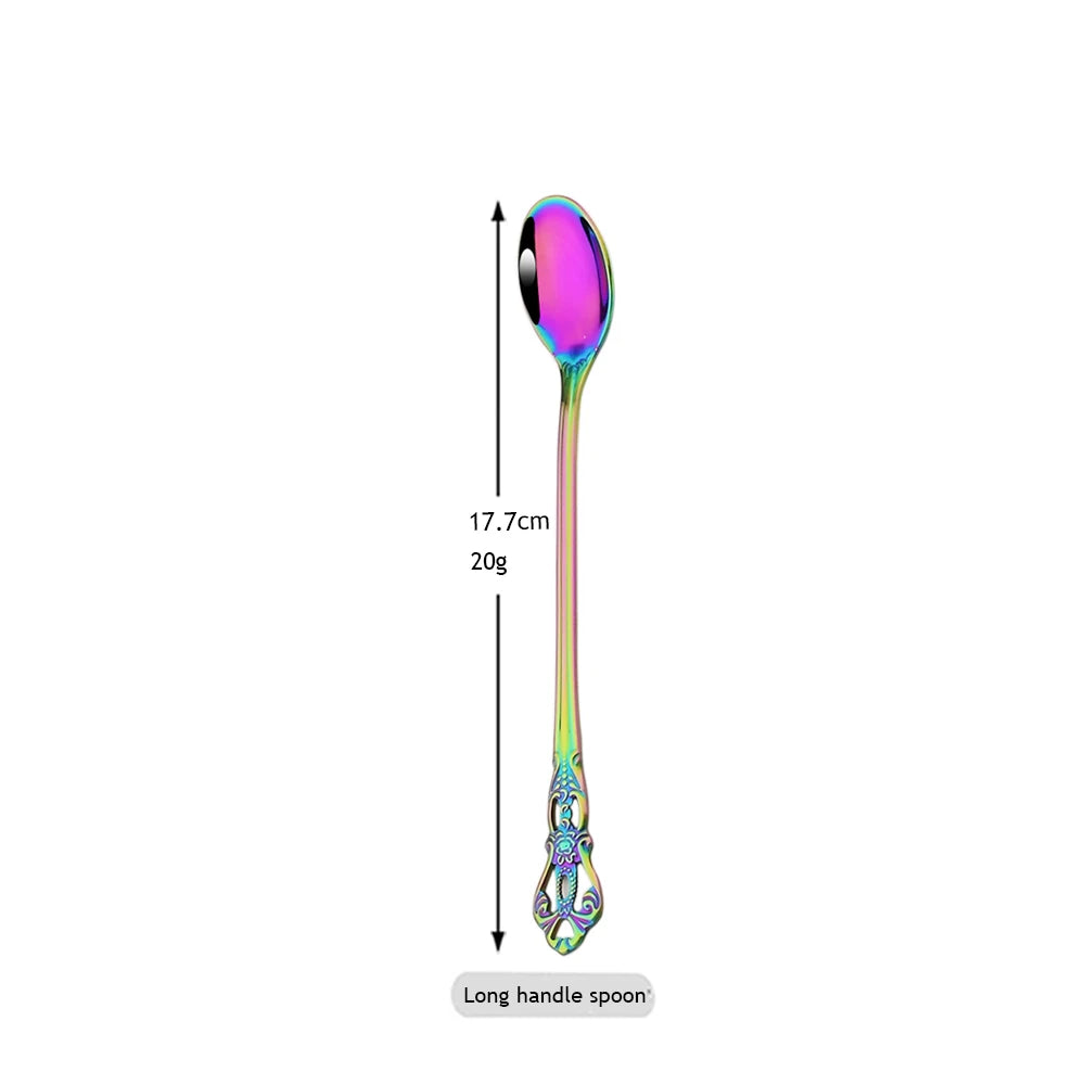 Stainless Steel Cutlery Set Knife Tea Fork Ice Cream Spoon Tableware Set Western Kitchen Flatware Rainbow Vintage Dinnerware Set