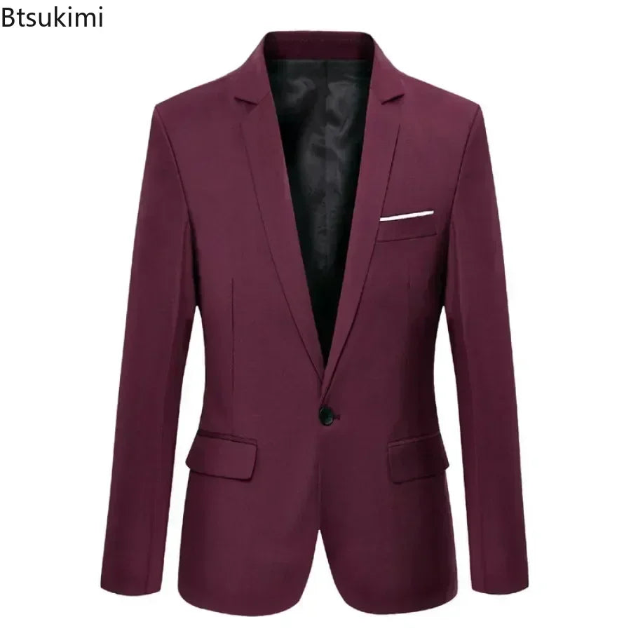 New Men's Slim Elegant Blazer Suit Jackets Business Office Formal Party Suit Coats Single Button Lapel Casual Solid Jacket Men