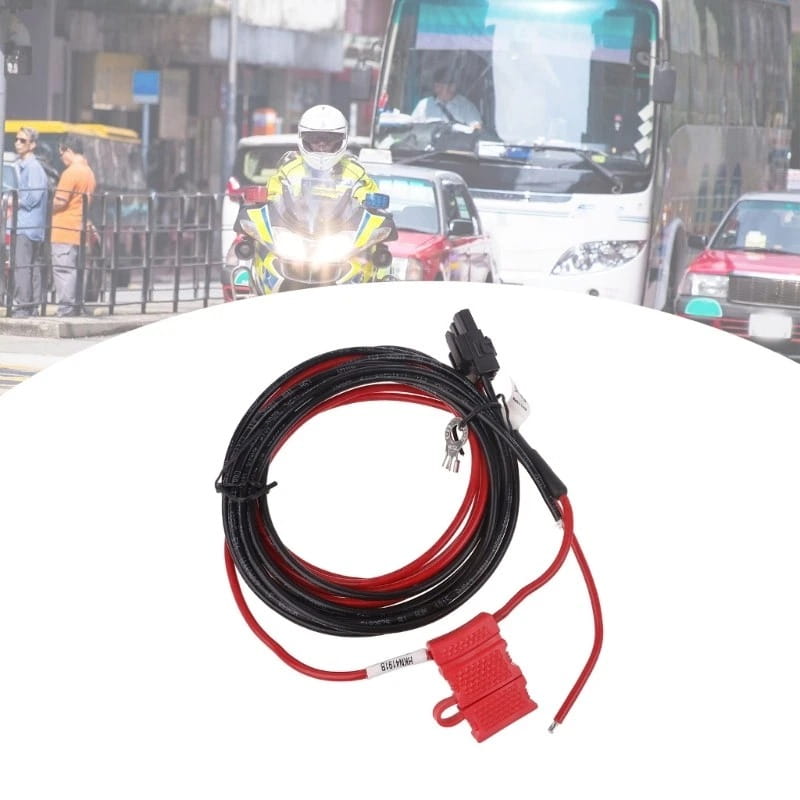 câblage torsadé rouge et noir avec un porte-fusible rouge et un connecteur noir pour le cordon d’alimentation rkn4152a utilisé avec des dispositifs d’interphonie Motorola