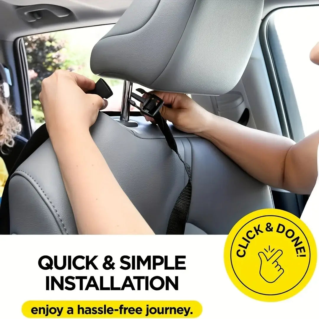 Correa negra de plástico para la cabecera del asiento del automóvil con hebilla para una instalación rápida y sencilla en la parte trasera de un organizador para el asiento del automóvil, protector impermeable del respaldo del asiento