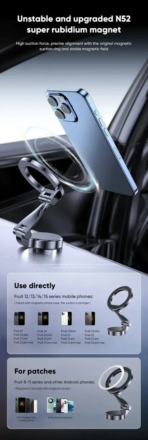 blue metallic aluminum alloy phone holder with adjustable ring and magnetic base for car use