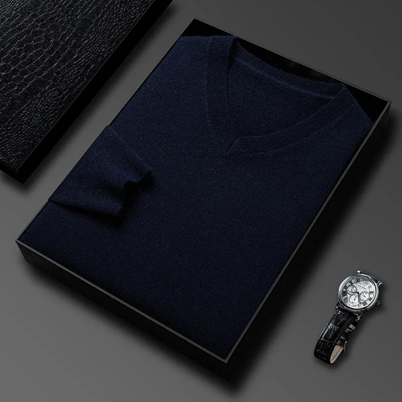 New Sweatwear Men's V Neck Basic Solid Color Sweaters Round Neck Elastic Pullovers Warm Autumn Knitted Oversized Sweater Men