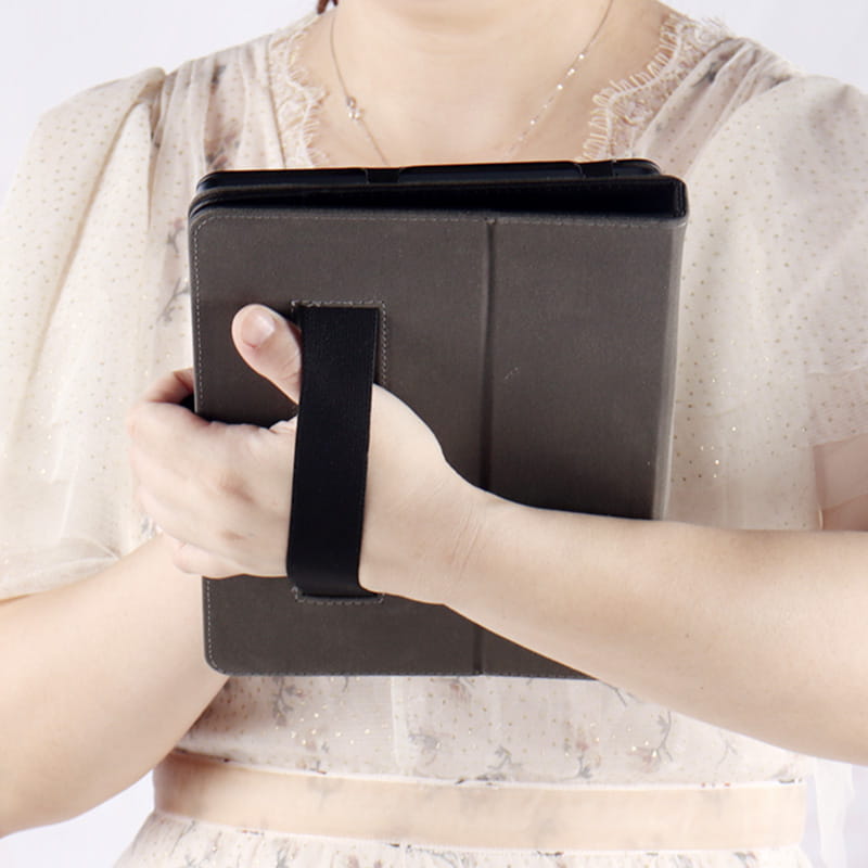 black leather-style acer iconia tab p10 leather case with built-in wrist strap and stand feature