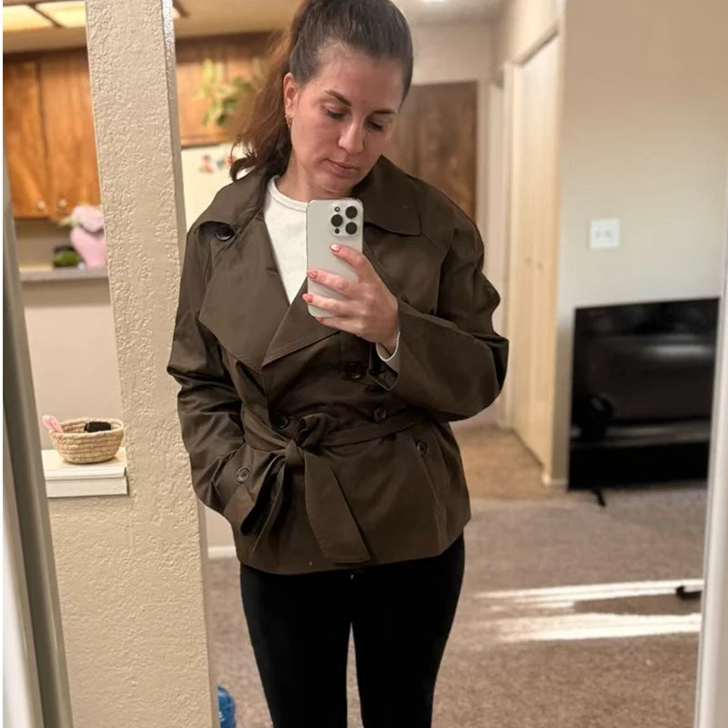Women's Jackets Autumn 2026 New Fashion Short Trench Coats Chic Lapel Loose Elegant Women long-sleeved Warm Autumn Street Jacket