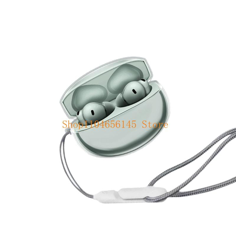 同色のイヤホンと内部に収められた編み込みリストストラップを備えた、スリークなライトグレーの Huawei FreeBuds 4 イヤホンケース。Oneplus Buds 4 用の透明 TPU 保護ケースを特徴としている商品。