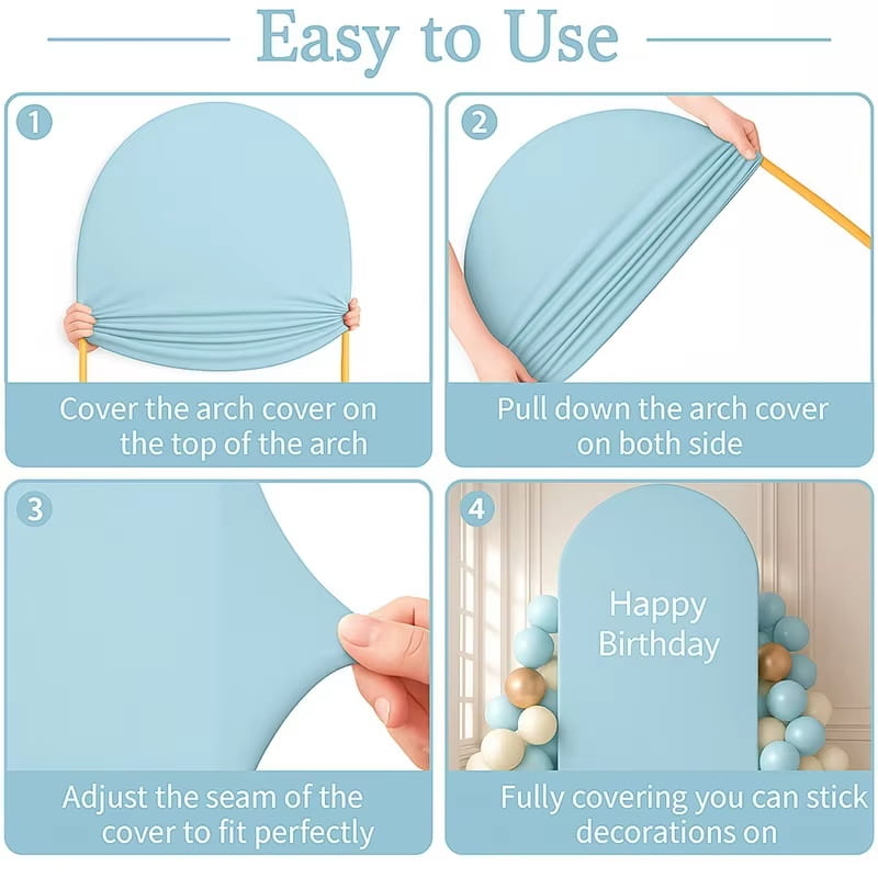 light blue stretchy fabric arch cover for the pink bear chiara arch backdrop designed for baby shower party decorations