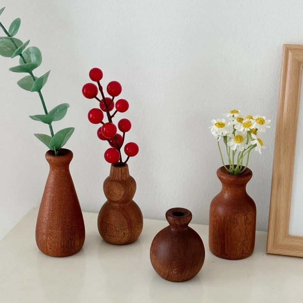 Unique Floral Arrangement Wooden Vase Decorative Minimalism Flowerpot Bamboo Gourd Shape Tabletop Decor Home Decor