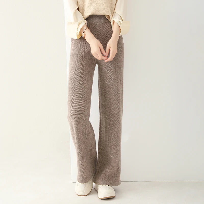 Women Wide-Leg Pants 100% Merino Wool Trousers New Collection High Quality Autumn Winter Soft Thick Female Pants