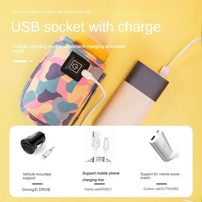 For Infant Outdoor Travel Accessories USB Milk Water Warmer Stroller Insulated Bag Baby Nursing Bottle Heater Safe Kids Supplies