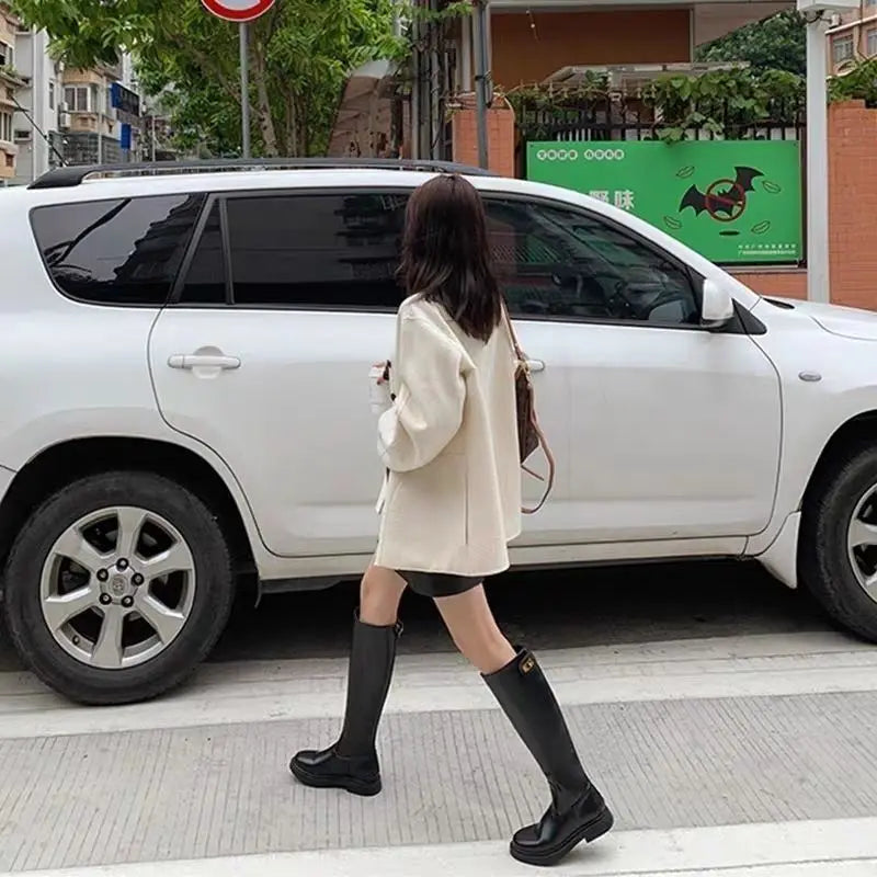 Shoes for Women Leather Platform Footwear Round Toe Ladies Boots Brown Fashion 2025 New in Demi-season Waterproof Work Pu Rock