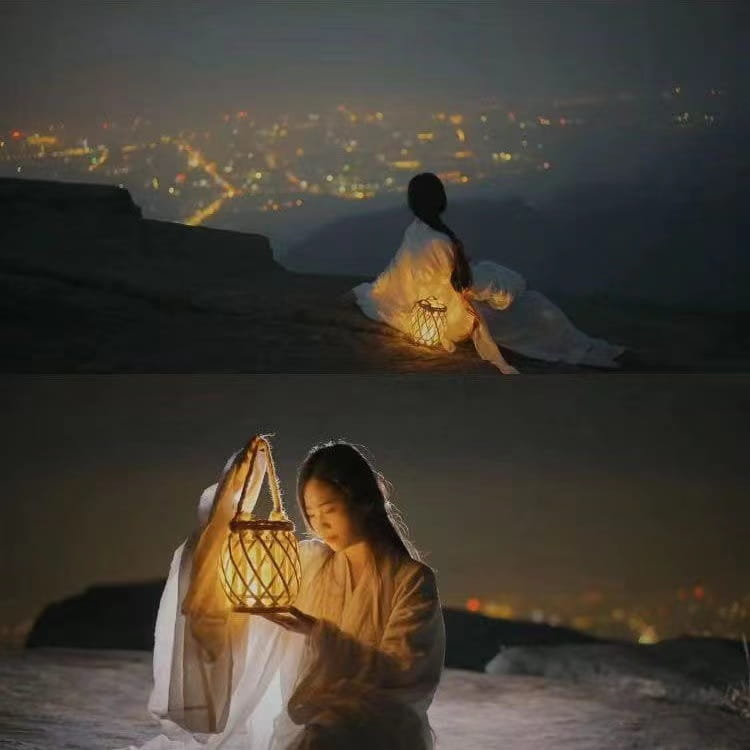 Un porte-bougie en bambou tissé, lumineux, avec une lumière jaune chaude, pour la décoration intérieure du domicile.