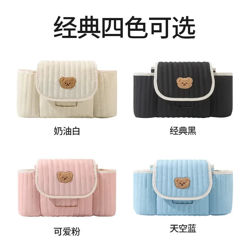 Baby Stroller Accessories Bag Slanted Hanging Bag Cartoon Mommy Bear Cosmetics Bag Kids Car Storage Basket Baby Walking Artifact