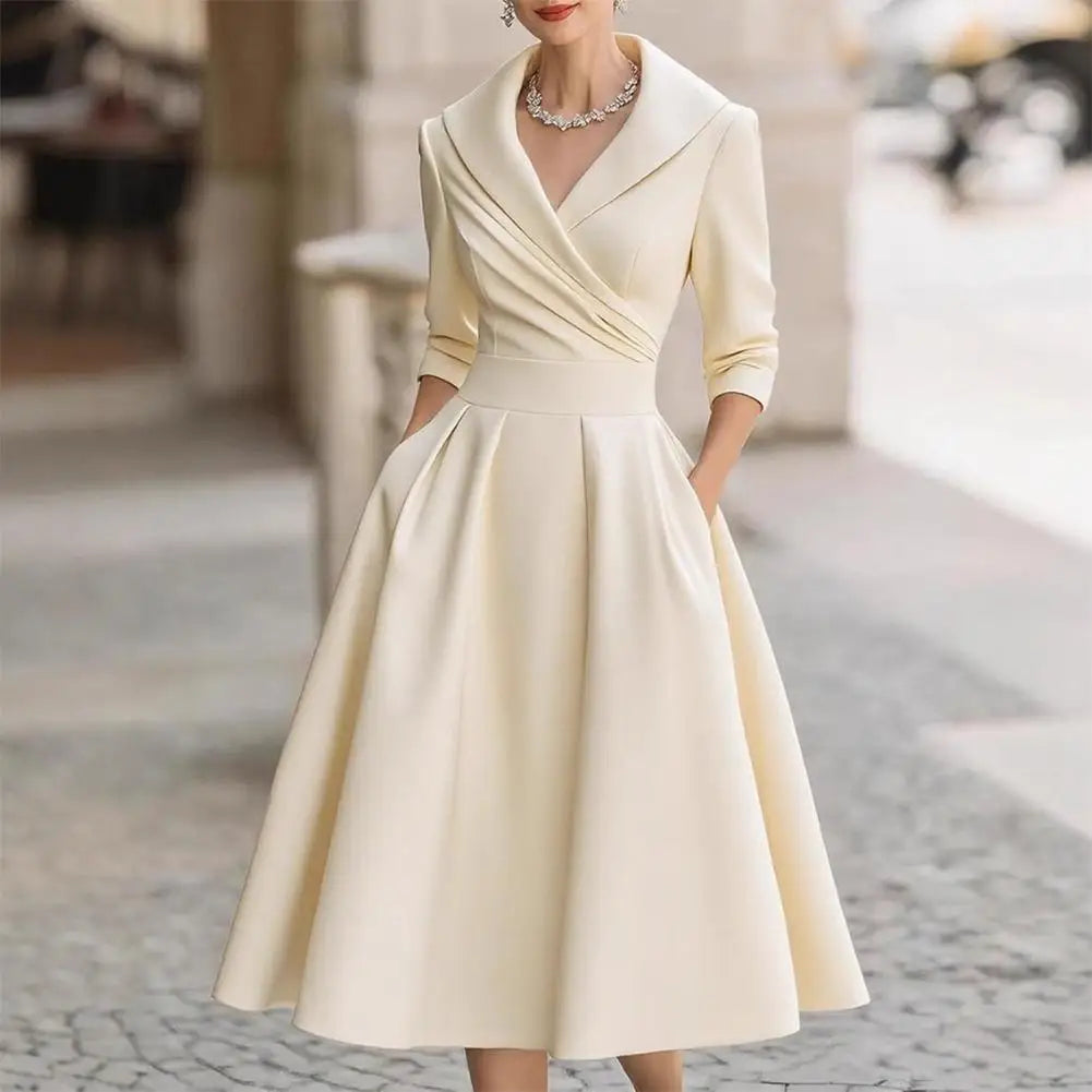 Elegant Women Blazer Dresses Business Office Midi Blazer Dress Women's Lapel V Neck Work Dress A Line Swing Dress Formal