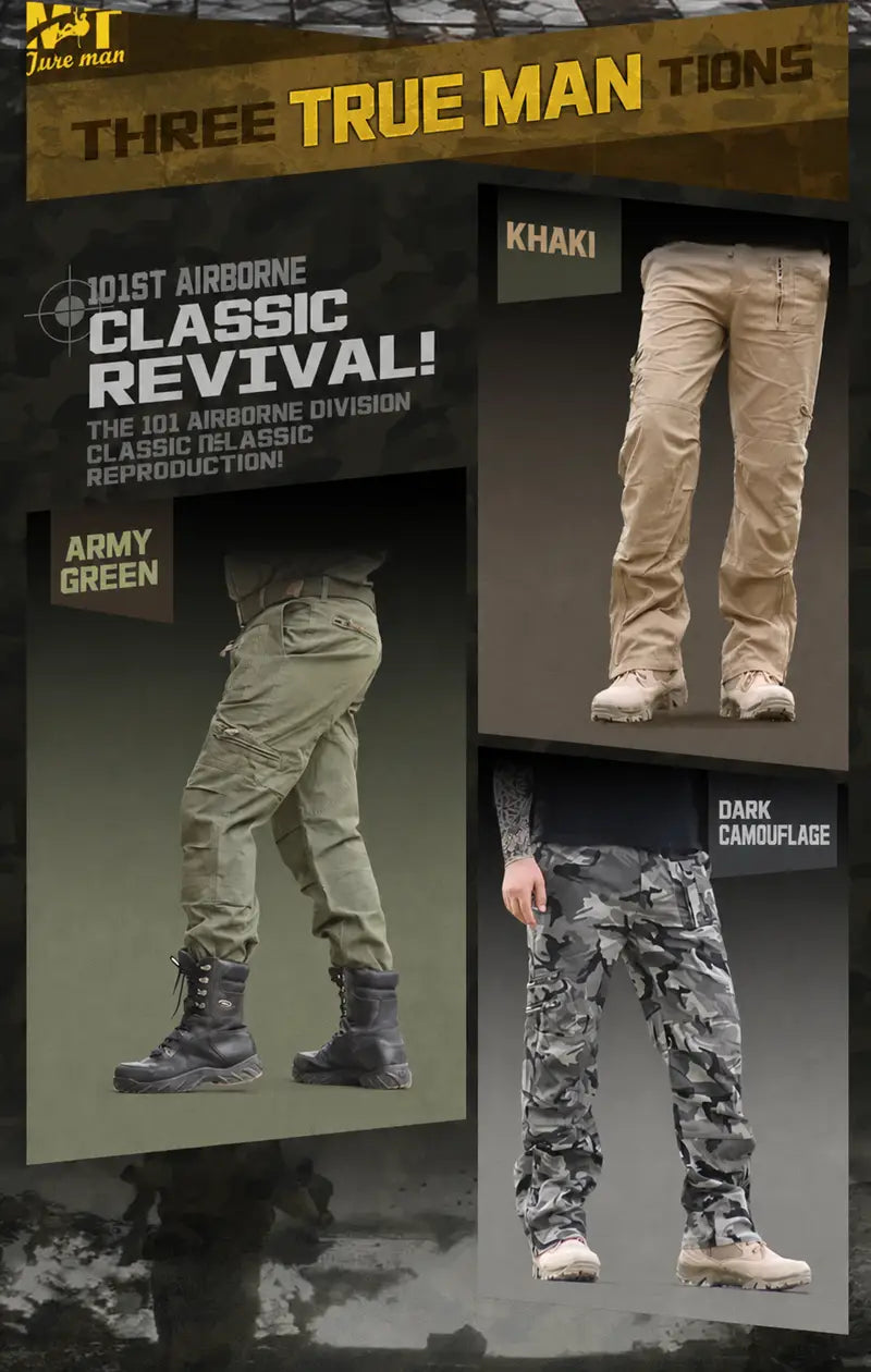 Herren-Tactical-Cargo-Hosen aus Baumwolle mit Camo-Jogger-Optik in Khaki mit mehreren Taschen und verstärkter Steppnaht, ausgelegt für den robusten Outdoor-Einsatz.