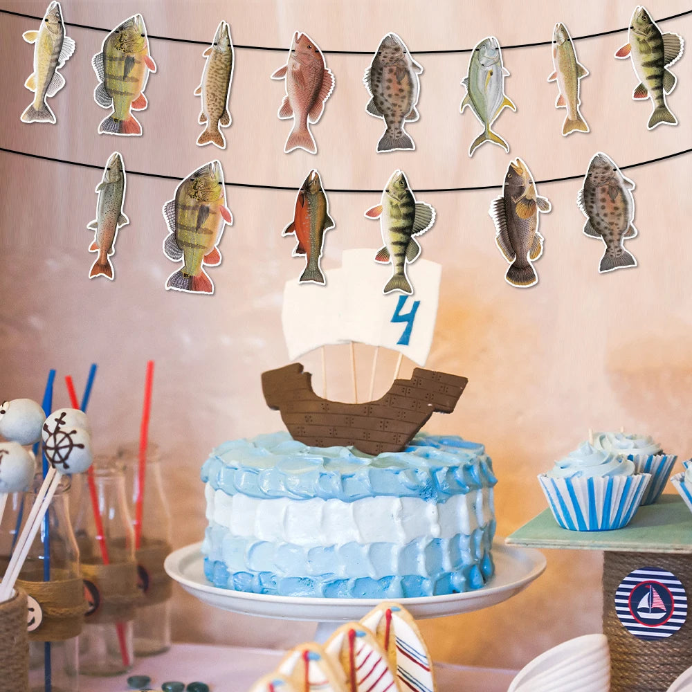 Fishing Themed Party Disposable Tableware Set Paper Plate Cup Napkin Tablecloth Banner Birthday Weedding Party Tableware Supplie