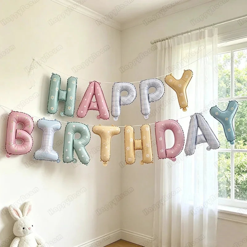 16Inch Happy Birthday Letter Balloons Set Daisy Flower Print Aluminum Film Balloon Birthday Party Decoration Supplies Party Prop