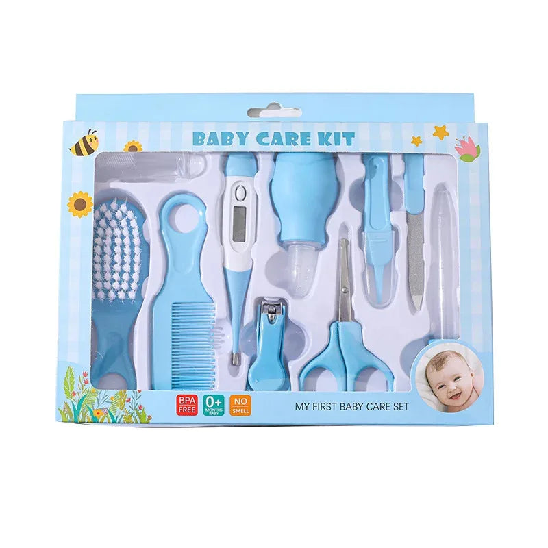 10-in-1 Baby Care Kit: Newborn Grooming Set (Nail Clippers/Brush/Thermometer) for Infant (Pink/Blue)