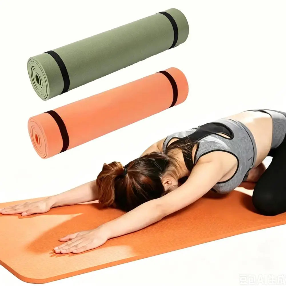 orange foldable eva exercise mat with black straps and textured surface designed for yoga and fitness use