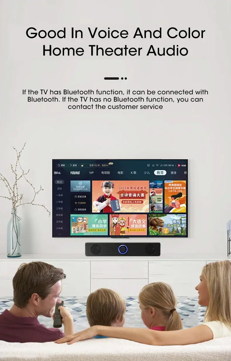 Black Bluetooth computer speaker wireless desktop soundbar with a circular blue center button.