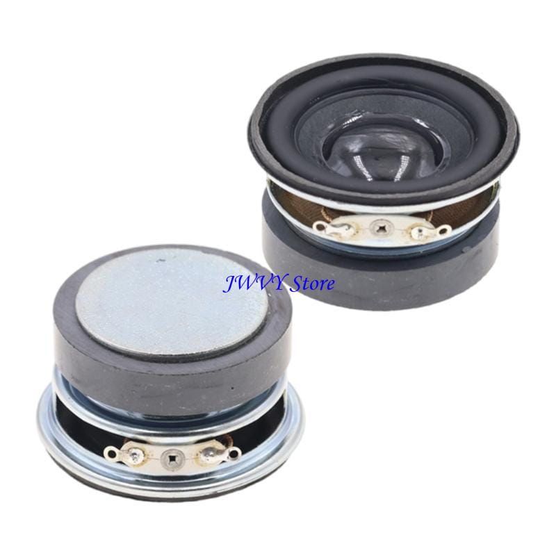 Par de mini altavoces de 45 mm, 3 W, 4 ohm, en negro y plata, con diseño circular y componentes metálicos para bricolaje de audio doméstico.