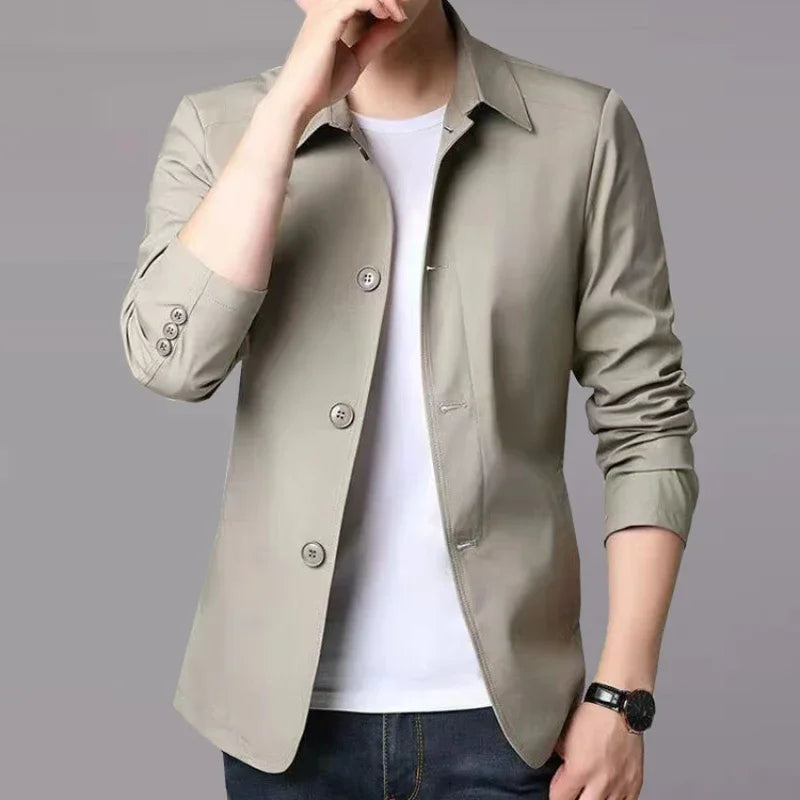 New Men's Jacket Business Casual Jacket Fashion Slim Coat Solid Color Trench Coat Single-Breasted Top