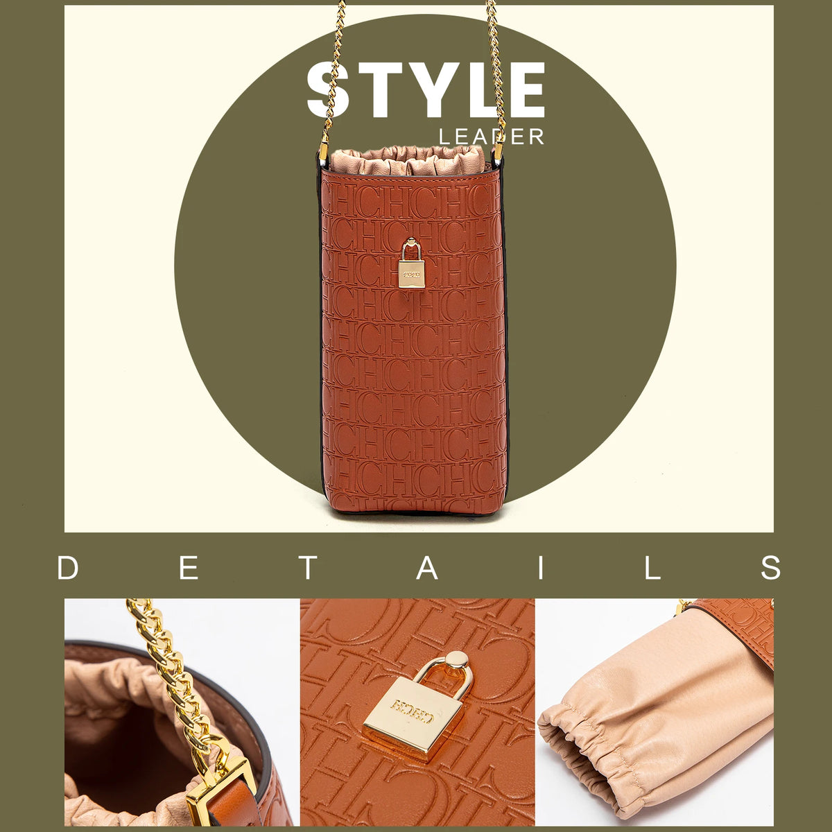 Leather Shoulder BagsEmbossed  Motifs Vintage-Inspired Designs with Gold-Toned Locks Textured Chains Chic Functional Details
