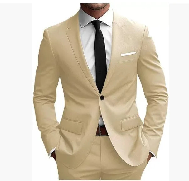Men Single Breasted Suit Set Blazer Trousers Two Piece Formal Outfit For Wedding Business Banquet Daily Wear