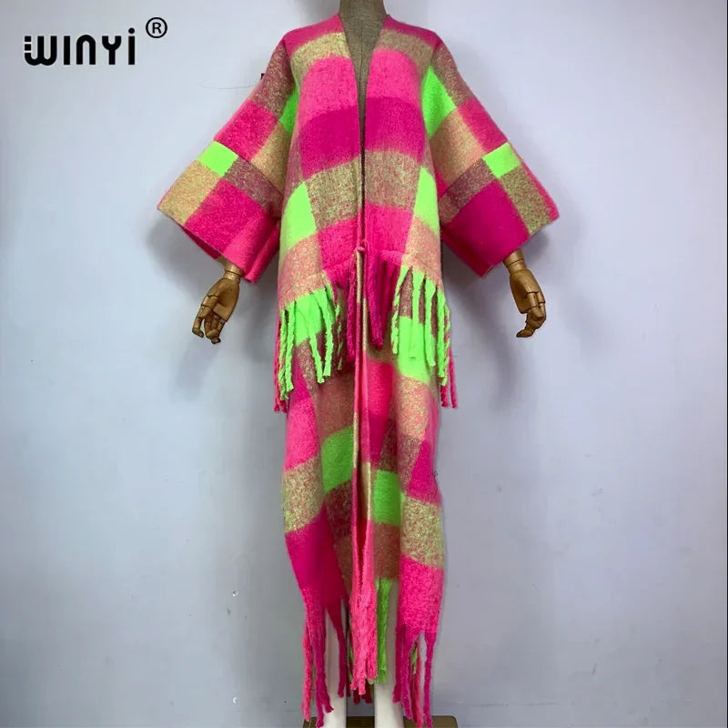 WINYI winter dress for women Retro print comfortable OverCoat Thick Warm long coat fashion cardigan Middle East winter abaya