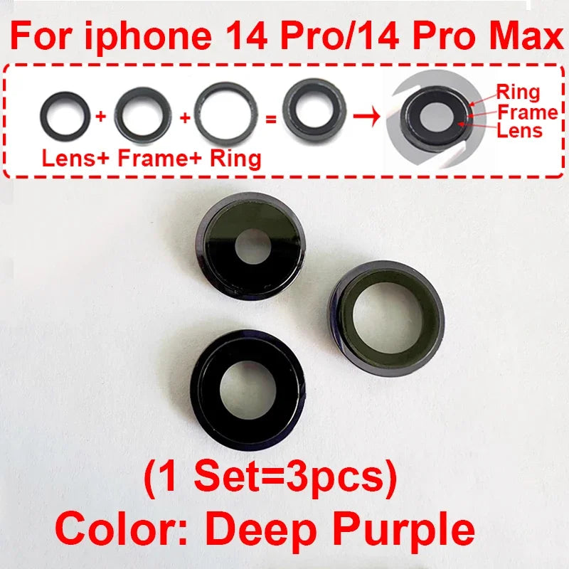 Rear Back Camera Lens For iPhone 14 Plus 14 Pro 14 Pro Max Rear Camera Glass Lens Cover With Frame Bracket Metal Ring Bezel