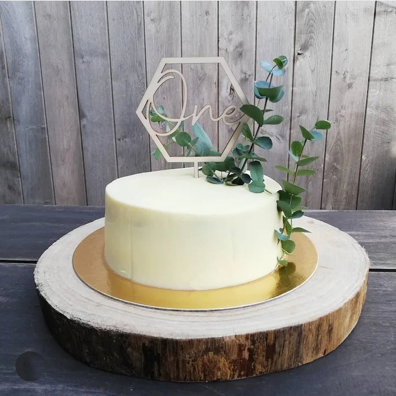 One Year Old Happy Birthday Cake Topper Flower Plant Wooden Baby Cake Topper For Kids Birthday Party Cake Decoration Baby Shower