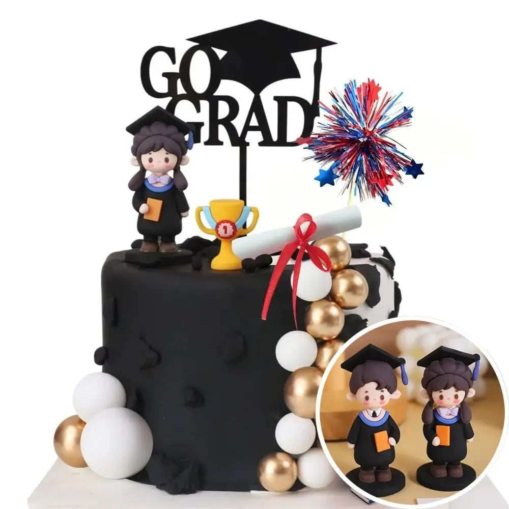 Bachelor's Doll Graduation Cake Topper Cartoon Style 3D Design Graduate Cake Figurine Cute Figurines Graduation Ornament Decor