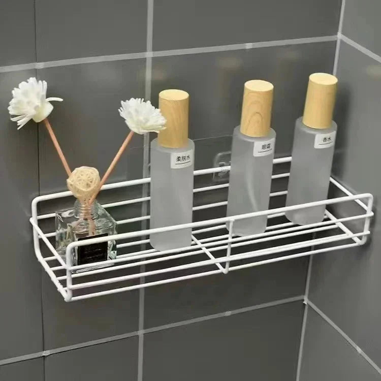 Bathroom Kitchen Punch Corner Frame Shower Shelf Wrought Iron Shampoo Storage Rack Holder with Suction Cup Bathroom Accessories