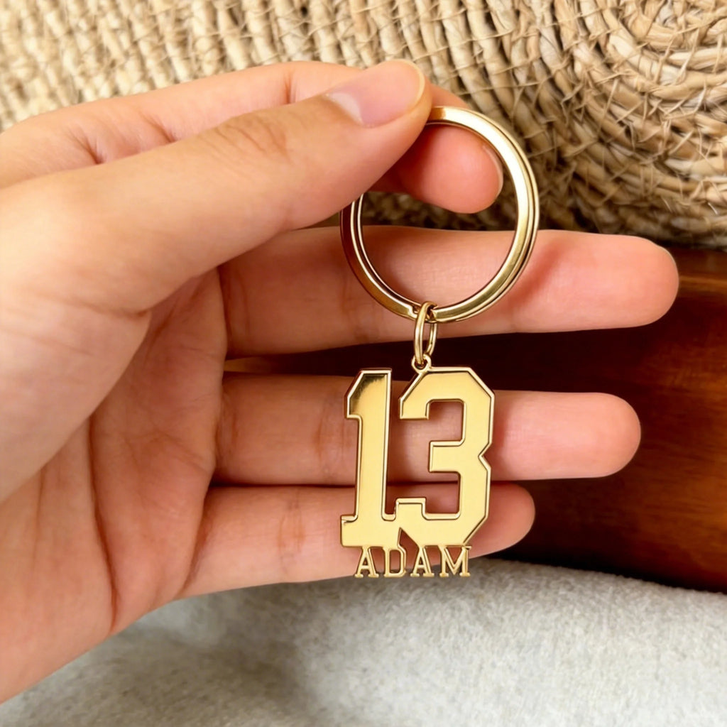 Custom Number& Name Keychain Personalized Fashion Sports Key Chain Dainty Couple Boyfriend Gift Perfect Anniversary Present