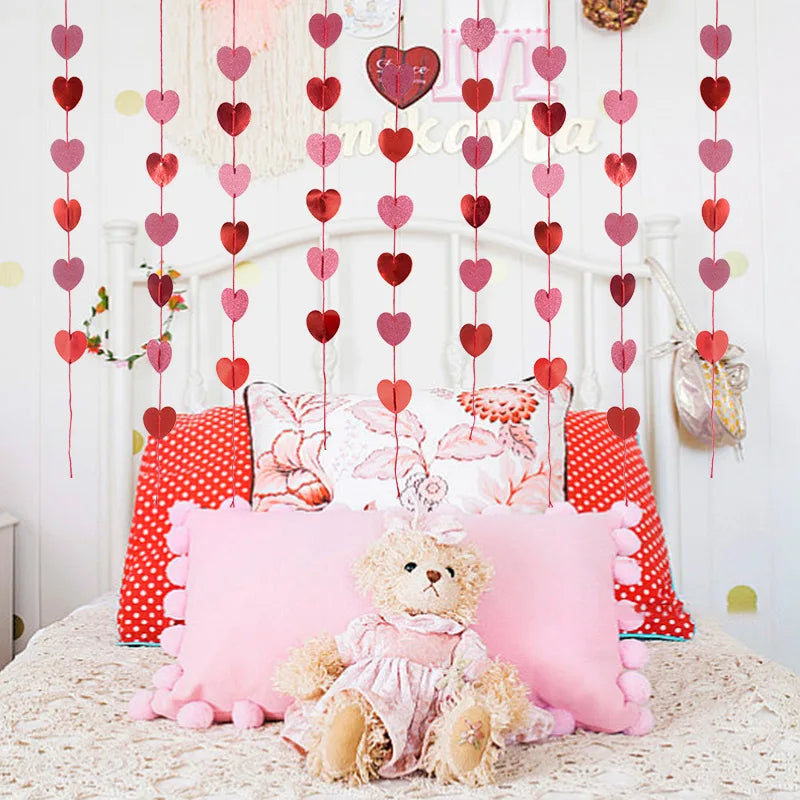 Valentines Day Red Heart Banner Garland Bunting Love Heart Paper Banner Valentines Day Decoration Birthday Party Banner String