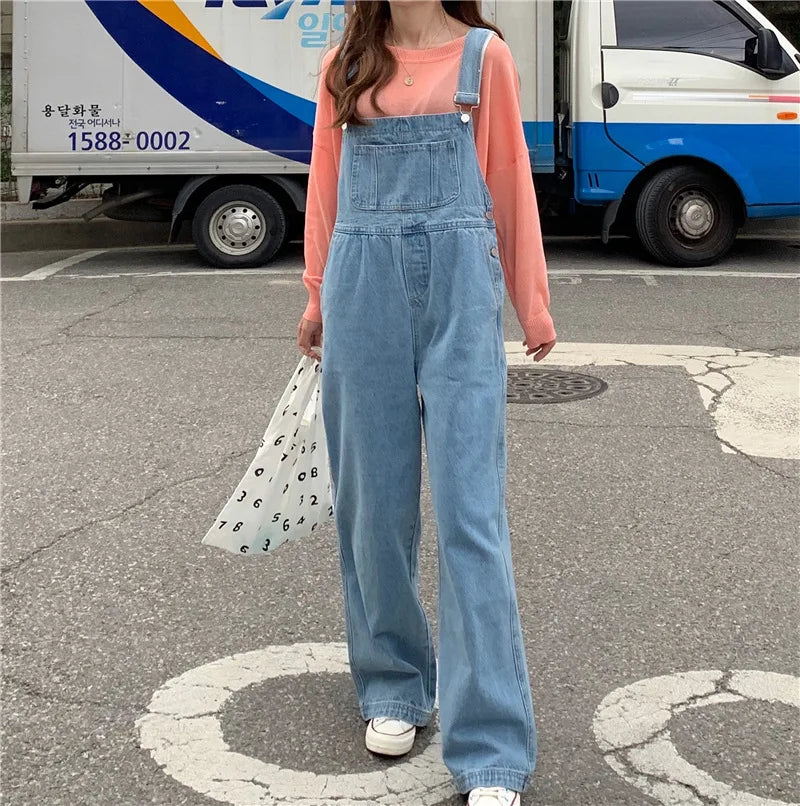 2026 New Women's Casual Wide-Leg Suspender Pants Denim Overalls with Pockets and Hooks Suitable For All Seasons
