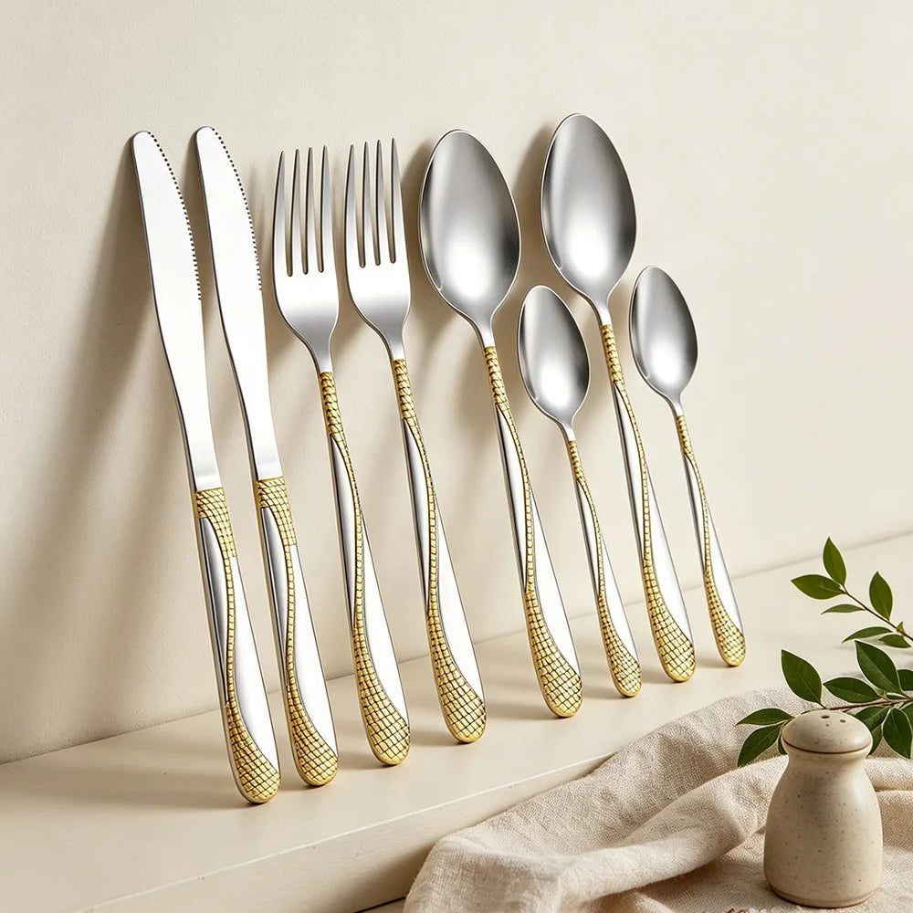 8Pcs Cutlery Sets Stainless Steel Black Tableware Knife Tea Fork Tea Spoon Flatware Dishwasher Safe Dinner Kitchen Dinnerware
