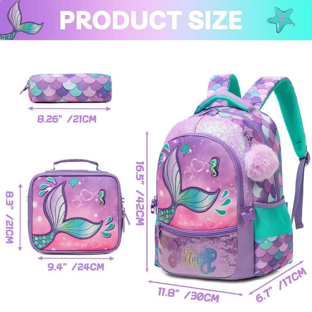 Kids Backpacks for Girls School Bag with Lunch Box School Backpack for Girls Set Cute Bookbag for Kindergarten