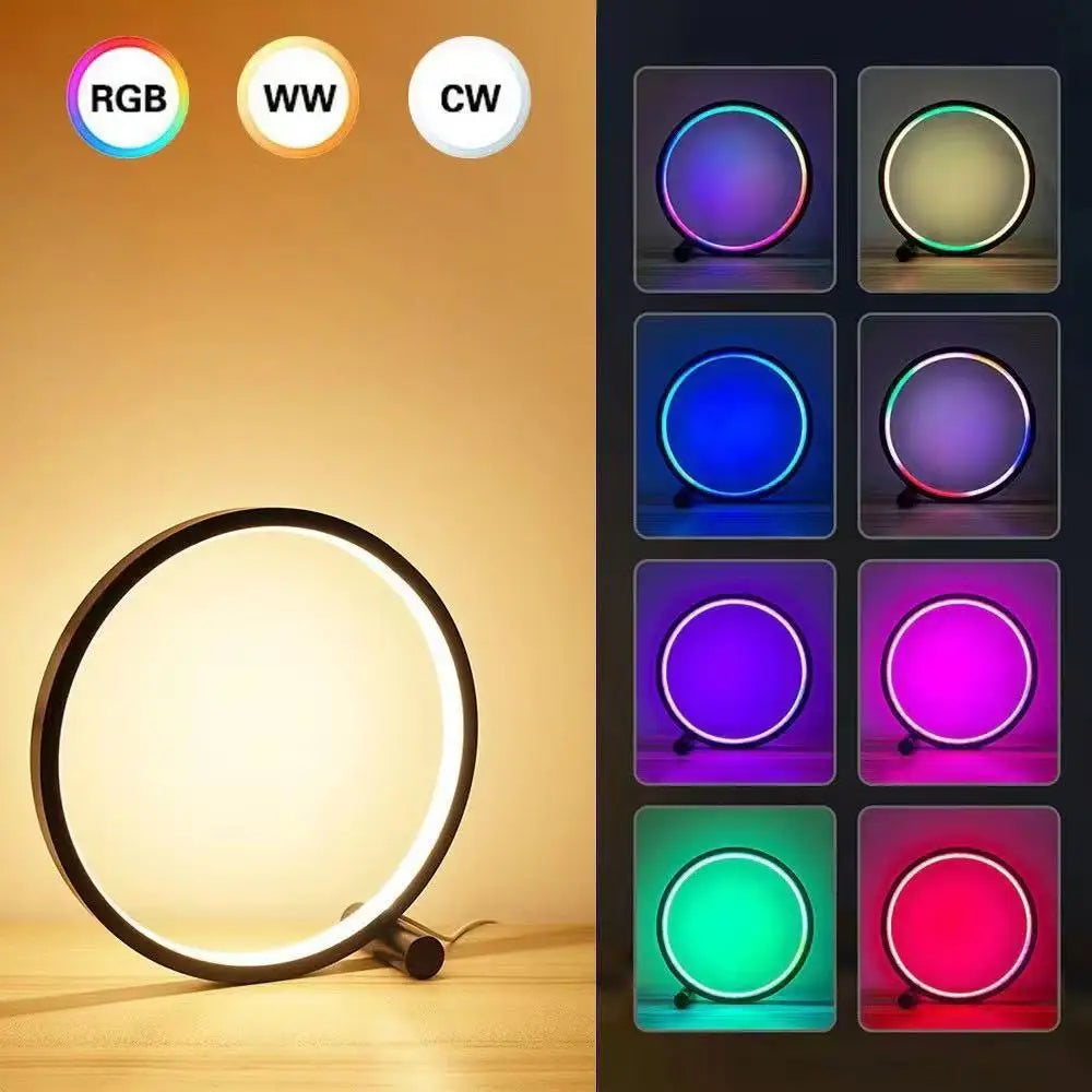 LED Simple Round Ring Table Lamp RGB Symphony Round Night Light Bedroom Living Room Restaurant Hotel Decoration