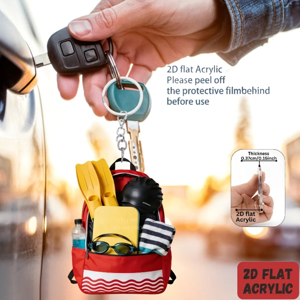 Swimming Backpack Gear Keychain,2D Flat Acrylic Pendant,Sports Themed Ornament Charms,Hanging Decor for Bags Festive Party Gift