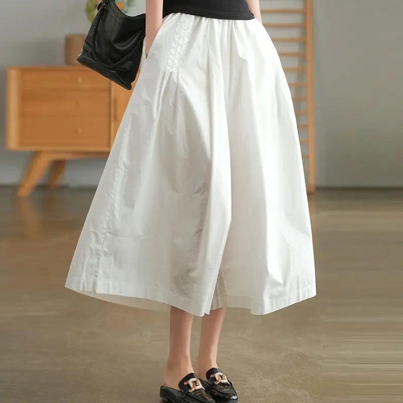 Women's Wide Leg Pants 2026 Summer High Waist Loose Thin Capri Pants Female Mom Casual Solid Color White Design Skirt Pants