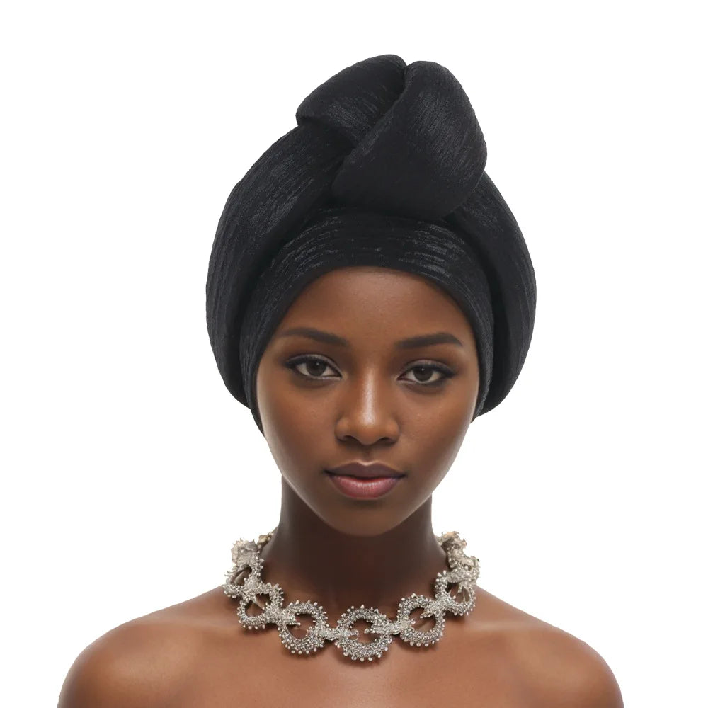 Glitter Fabric Top Knotted Turban Cap Fashion Women Headscarf Hat African Head Wraps Nigerian Wedding Party Headwear Bonnet