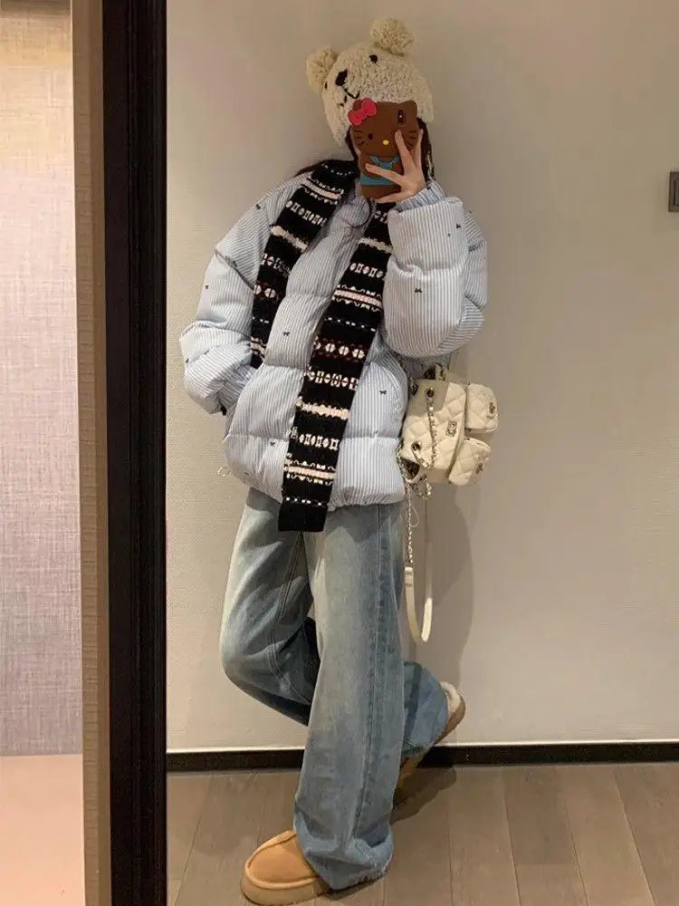 Padded Clothes Women's Winter Bread Clothes Loose Coat 2026 New Striped Padded Jacket