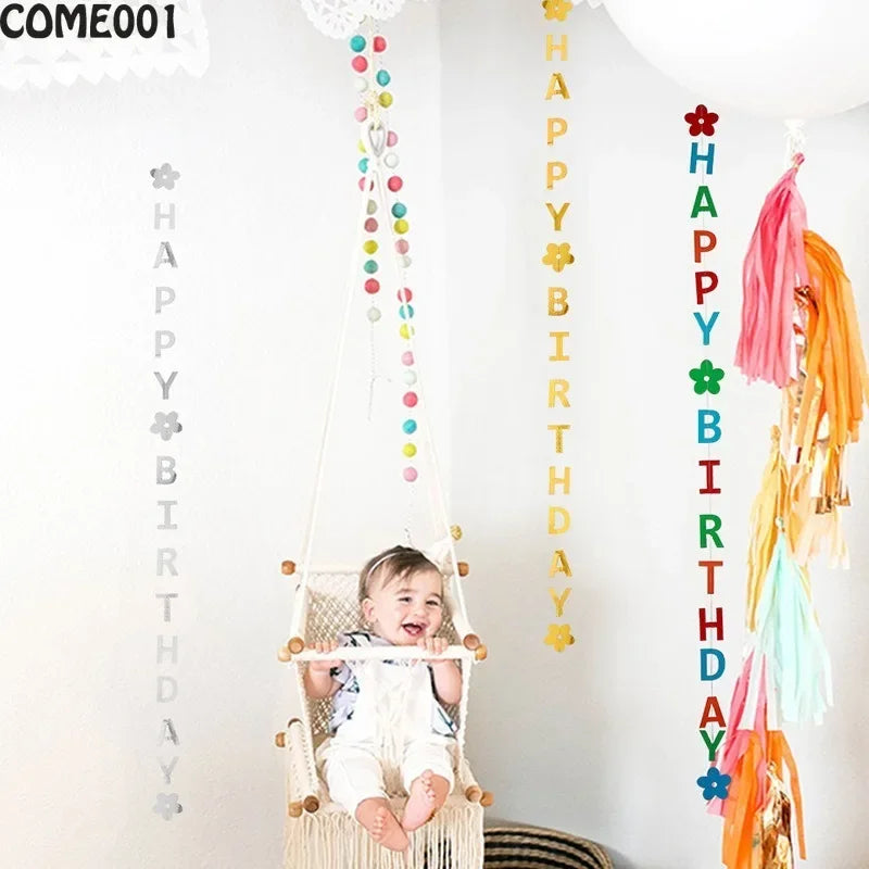Happy Birthday Banner Bunting Garland Baby's First Birthday Adult Birthday Party Decorations Baby Shower Photo Props Supply