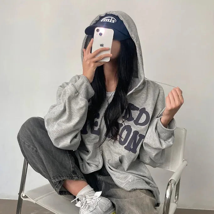 Women Sweatshirt Hoodie Clothes Y2k 2025 Fall New Hoodies Women High Street Harajuku Retro Hip Hop Zip Up Hoodie Loose Hoodie